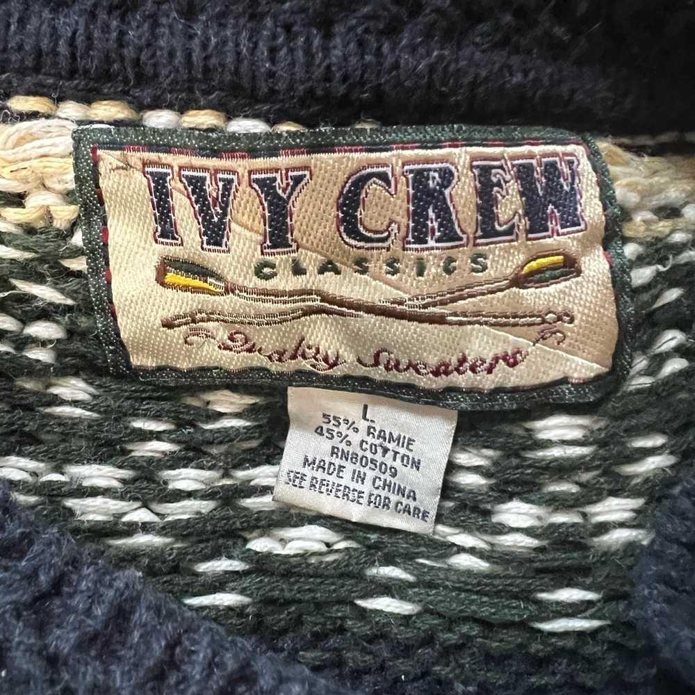 Vintage Ivy Crew Sweater Navy Green Cream Large - Picture 5 of 5